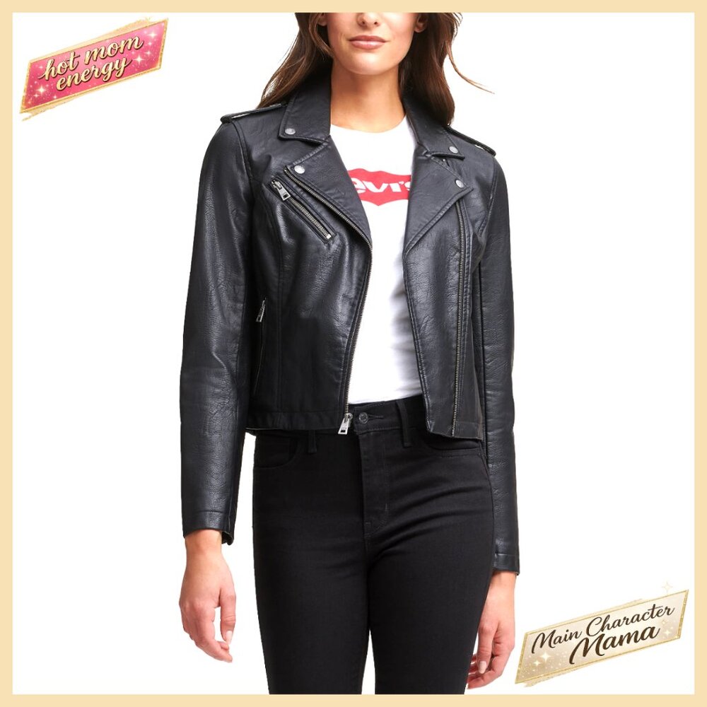 Faux Leather Moto Jacket Regular Plus Size Motorcycle Style